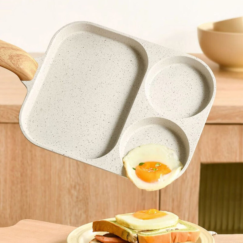Non Stick Egg Frying Pan 3 Section Breakfast Cooking Pan + Heat Resistant Handle