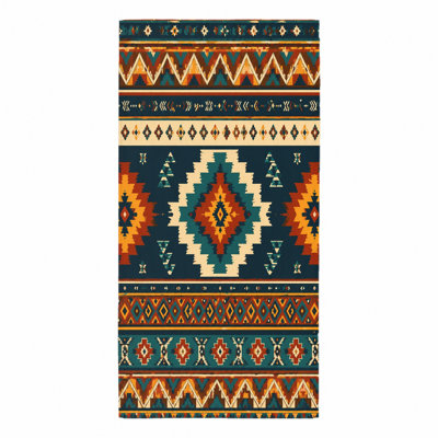 1Pcs Southwestern Geometric Pattern Beach Towel, Vibrant Tribal Ethnic Style Microfiber for, Travel, Camping, Outdoor Activities, Unisex