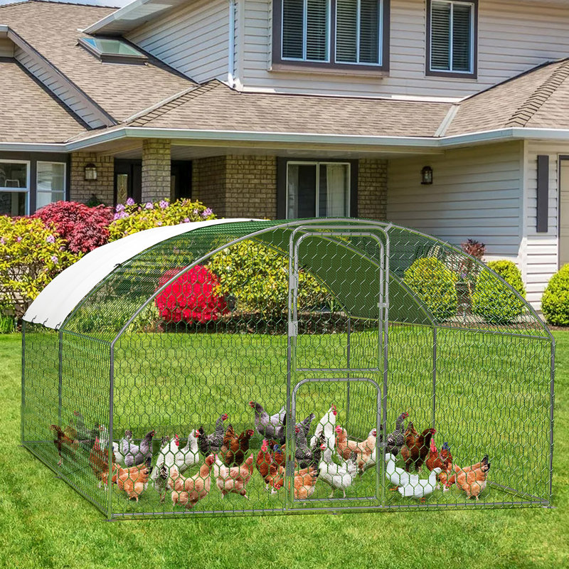 Heavy Duty Walk-in Metal Chicken Coop – Extra-Large Outdoor Poultry Cage with Waterproof & UV-Resistant Cover, Secure Double Doors for Backyard or Farm – 9.8'L x 6.5'W x 6.5'H