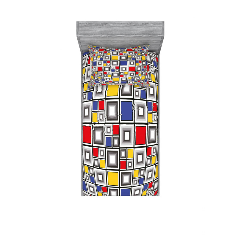 Microfiber Geometric Sheet Set, Twin XL Sheet Set with Fitted Sheet