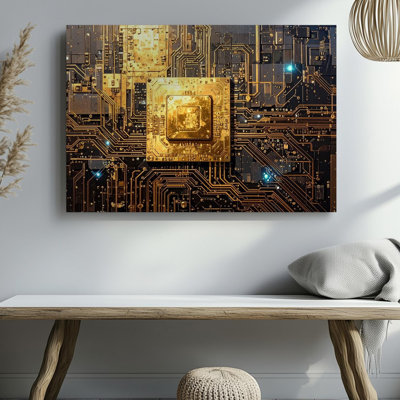 Toile, art mural futuriste à puce électronique Canvashigh Tech, carte de circuit imprimé, prêt à accrocher