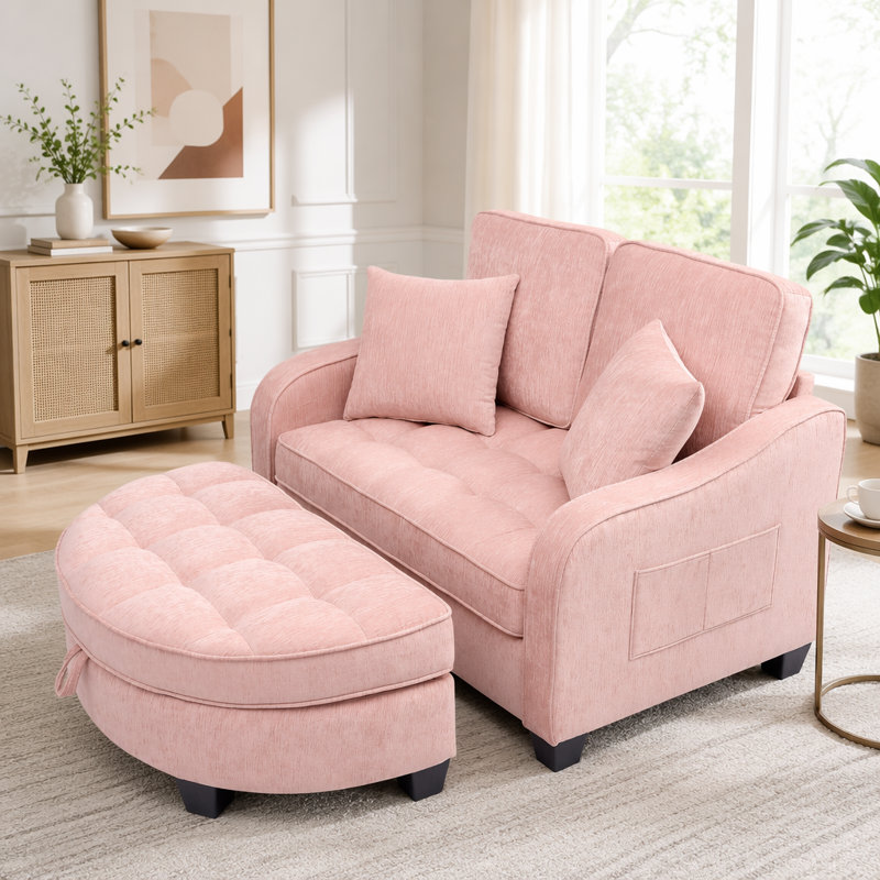 Canapé deux places avec 2 coussins, Rose
