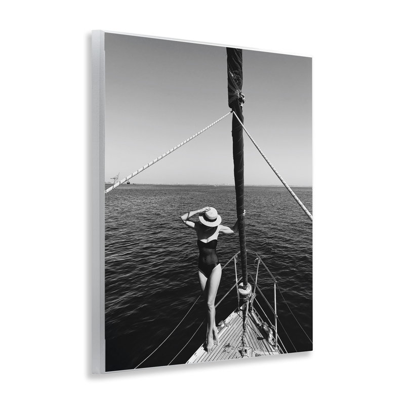  Woman Posing on Boat Wall Plaque Art by LSR Design Studio