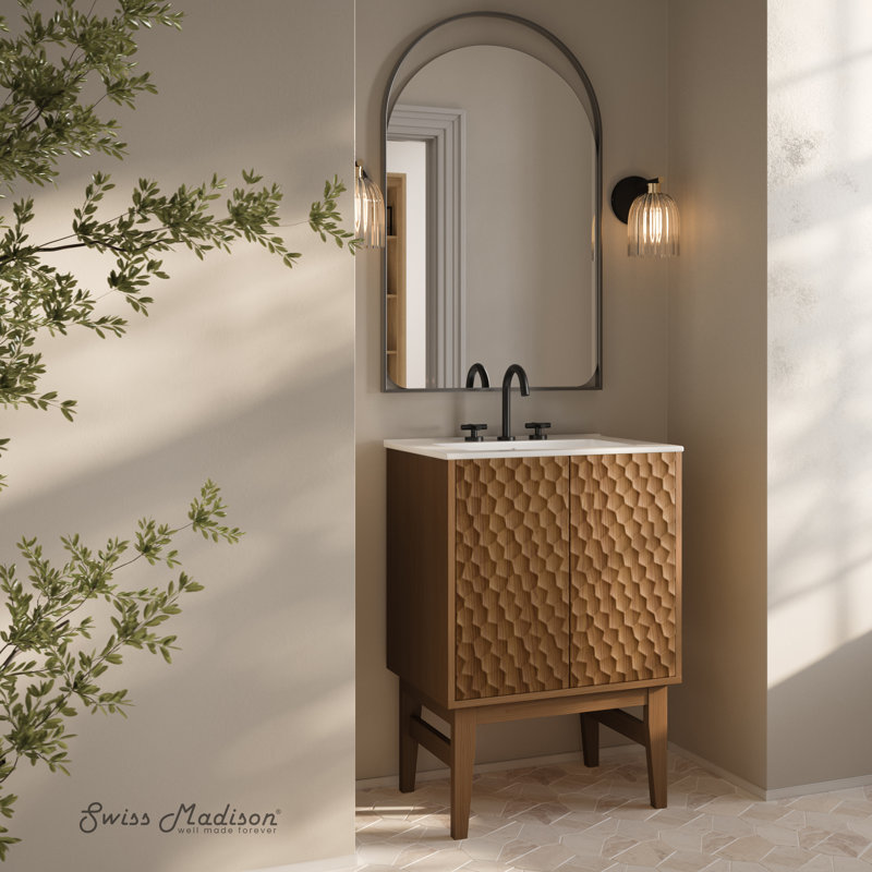 Bosse 24" Freestanding Bathroom Vanity in Brown Oak with Sink Top, Brown Oak, White, Single-Hole