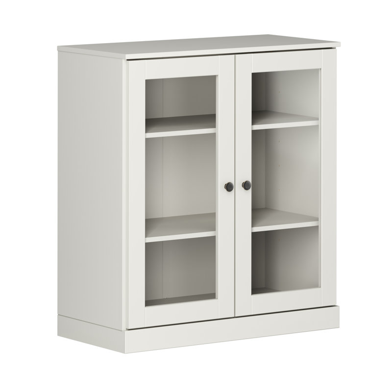 Palace Imports 100% Solid Wood Short Bookcase with Glass Doors, Adjustable Shelves, Modular Storage Bookshelf, 32" W x 35.75" H