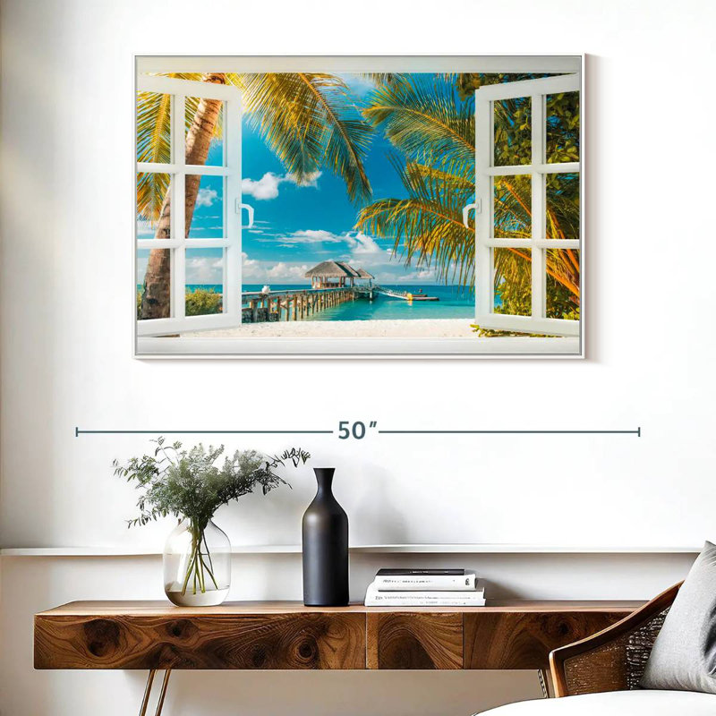 Faux scène de fenêtre, Cadre flottant blanc, 40 po x 27 po