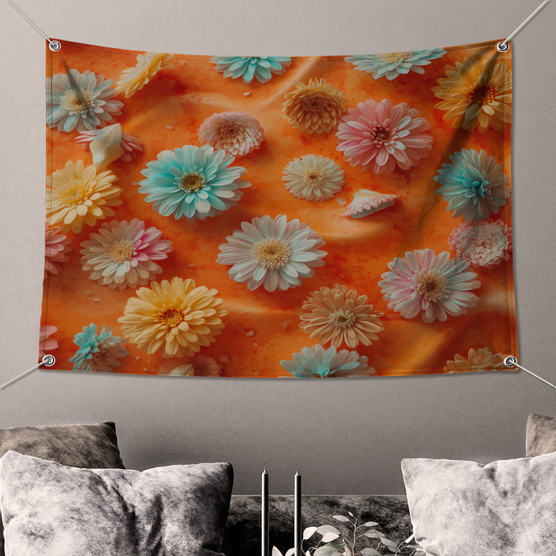 Colorful Gerbera Flowers Wall Tapestry - Gerbera Wall Decor, 68in H x80in W with 4 Grommets