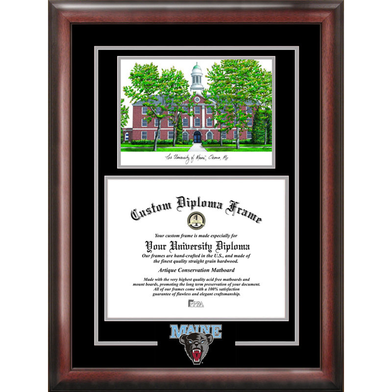 Ncaa de l’esprit de diplômé en de maine noir avec cadre de lithographie à campus d’images