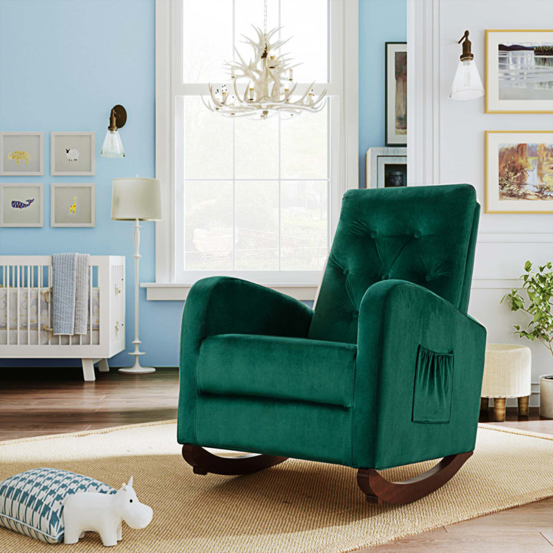 Fauteuil berçant à haut dossier Chrisann, Velours vert