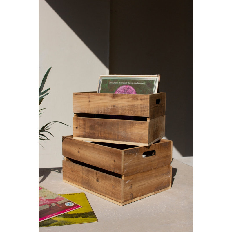  Caisses de rangement en bois avec conception à lattes H 9,5 po, ensemble de 2