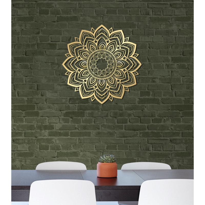 Metal Mandala Abstract Wall Hanging Décor, Creative Floral Metal Wall Art Home Decoration, Matte Gold, 38" H x 38" W x 0.5" D