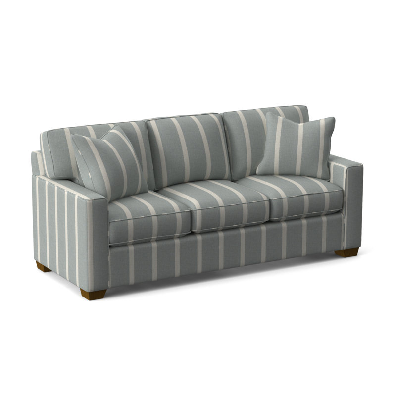 Frye 81'' Upholstered Sofa, Light Blue and White Stripe, Havana