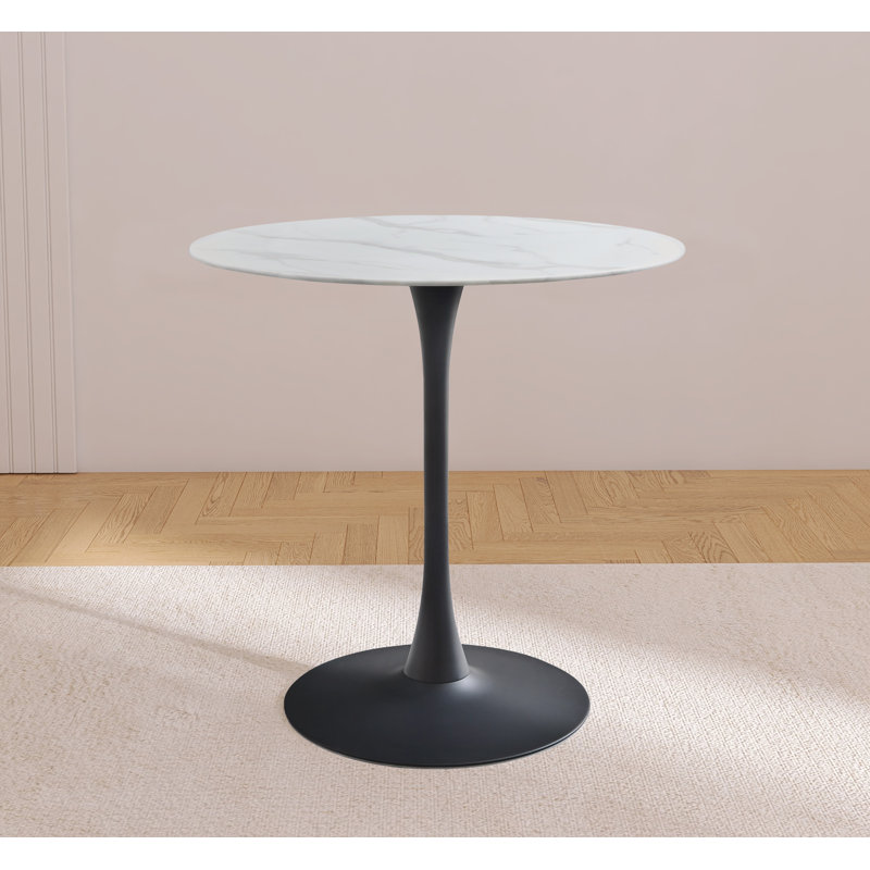 Holly Round Marble Counter height Bar Table, Black