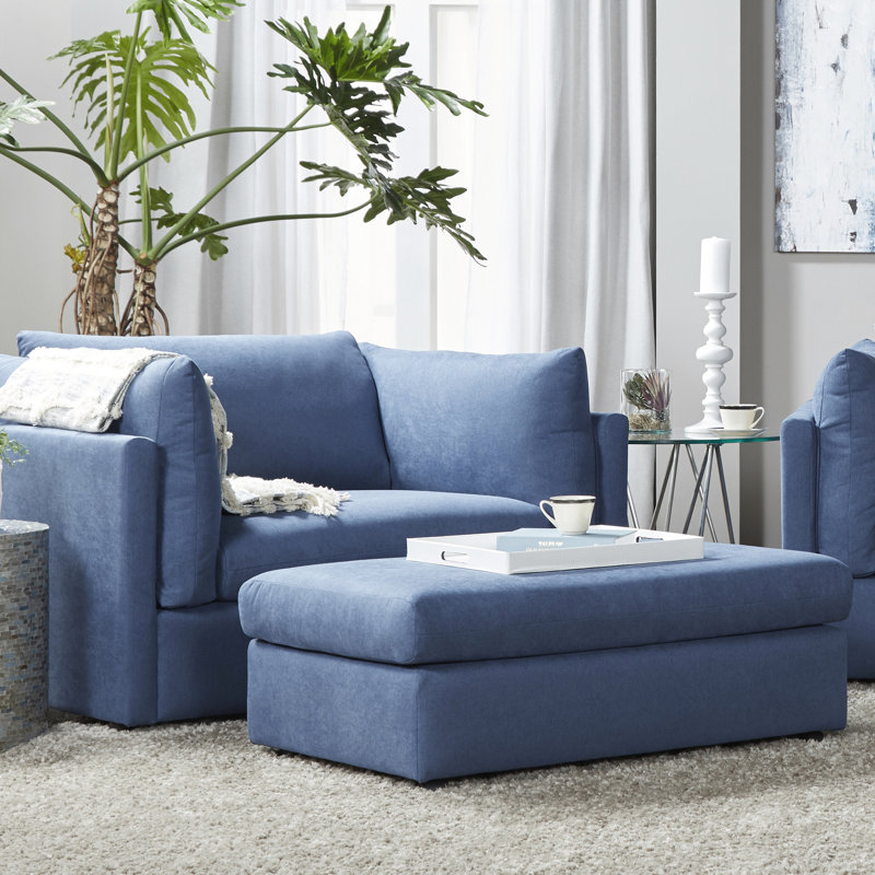Espace de vie moderne en tissu bleu marine - siège profond, repose-pieds confortable