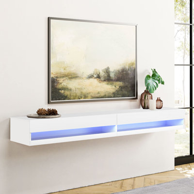 Josefita 71""W Floating TV Stand Wall Mounted with LED Lights, TV Cabinet, Modern High Gloss Media Console -  Orren Ellis, 36942AE6E0244935A1B7C6D88731A047