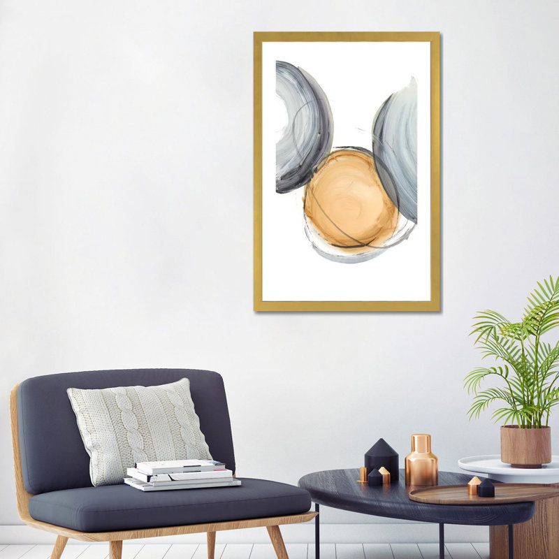 " Sienna & Slate I " by Ethan Harper, White, 32" H x 24" W x 1" D, Gold Paper