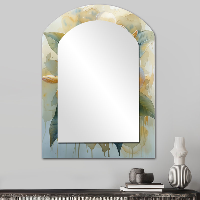 Plumeria II - Miroir décoratif floral jaune sur blanc, 34 po x 25 po