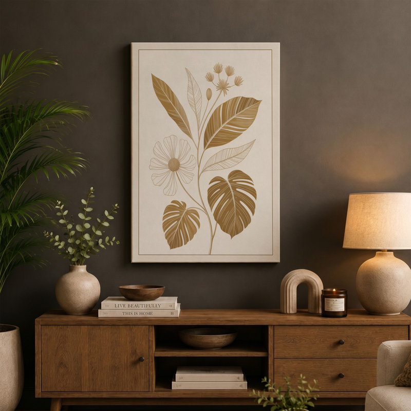 Garden Study Botanical - Wrapped Canvas, 36x24 - 91.4 x 61.0 cm, Teal Border