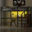  Lit mezzanine double en métal avec bureau, escalier de rangement et garde-robe compacte, noir-1729367013