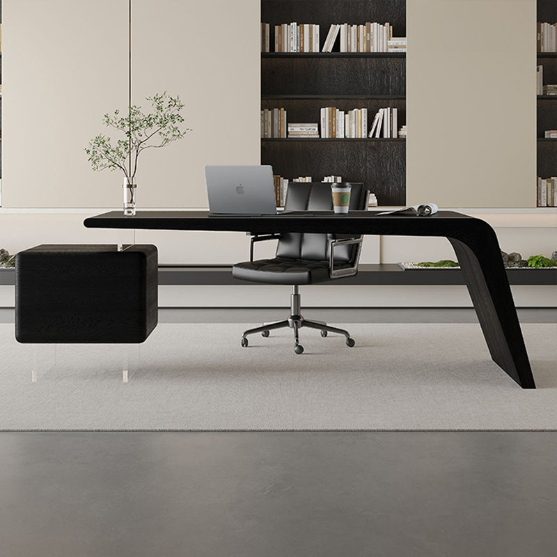 Bureau rectangulaire en bois manufacturé noir avec 2 tiroirs, Retour à droite, H 29,53 po x l 78,74 po x P 27,56 po 
