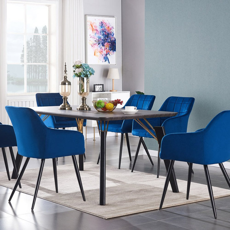 Yerres 6 - Person Dining Set, Black, Royal Blue