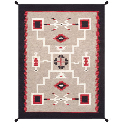 Tapis géométrique en laine brun clair / noir / rouge 5 pi 2 po x 6 pi 11 po Tuscany