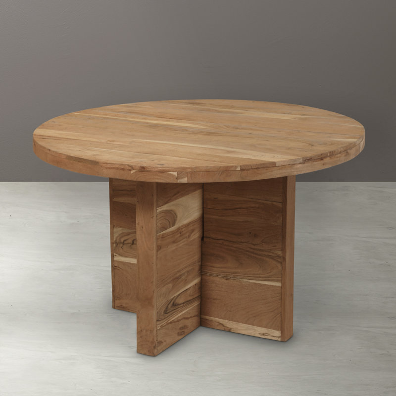 Rounded Solid Wood Dining Table, Natural, 48" W x 48" L