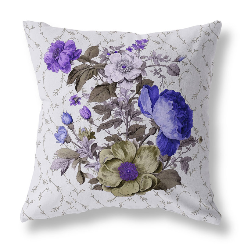 Coussin décoratif réversible intérieur / extérieur Flower And Knop, H 16 po x l 16 po, Bleu / motif floral brun