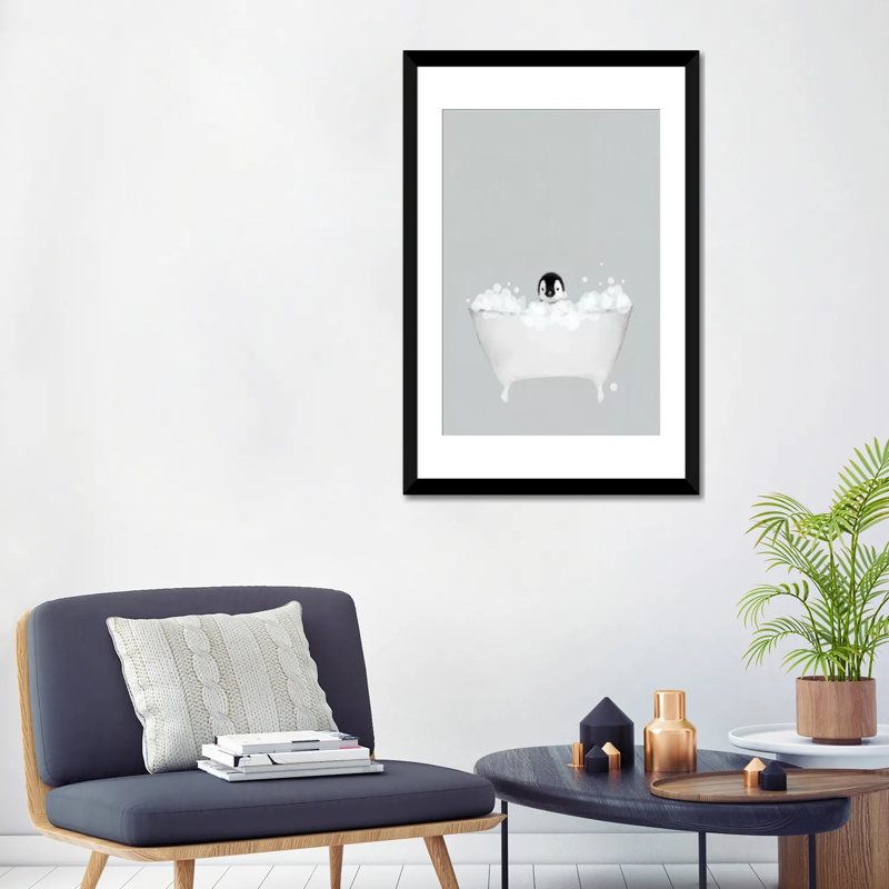 Pingouin bleu bain - imprimé, Blanc, H 24 po x l 16 po x P 1 po, Cadre noir