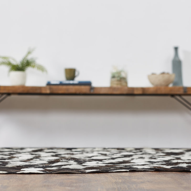 Breyen Cowhide Patchwork Area Rug in Black/White/Brown, Novelty 5'6" x 8'6"