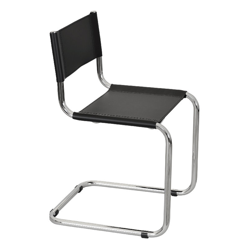 Mart Stam Cantilever Side Chair w/ Chrome-Plated Steel Frame (Various Bonded Leather Colors), Black