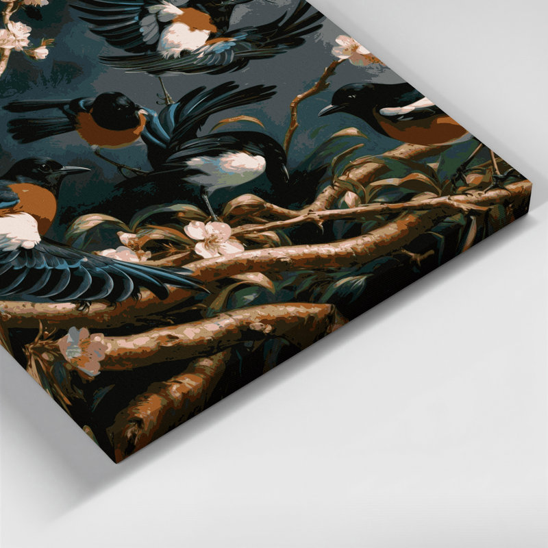 Art mural sur toile, oiseaux, pie, H 11 po x l 14 po