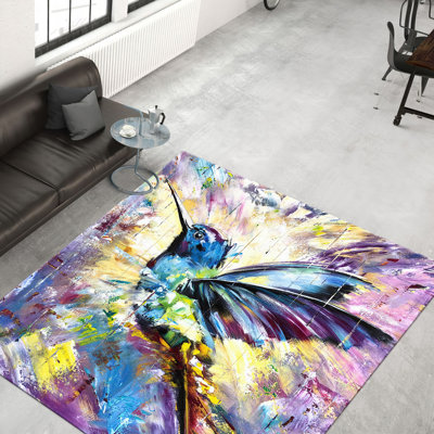 Chic Bohemian Printed Rug with Abstract Geometric Design in Vibrant Blue and Cream Hues Perfect for Adding a Touch of Artistic Elegance to Any Room Decor