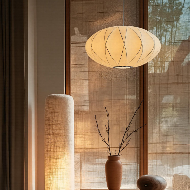 1-Light Pendant Light White Lantern for Living Room Dining Room Bedroom, 10.62" H x 23.62" W x 23.62" D