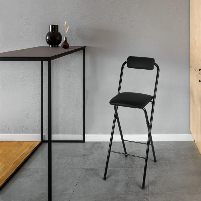 Tabouret de bar portatif pliant avec dossier, chaise pliante de 29,5 po de hauteur, siège en cuir rembourré, pour la salle à manger de l'îlot de cuisine Cafe