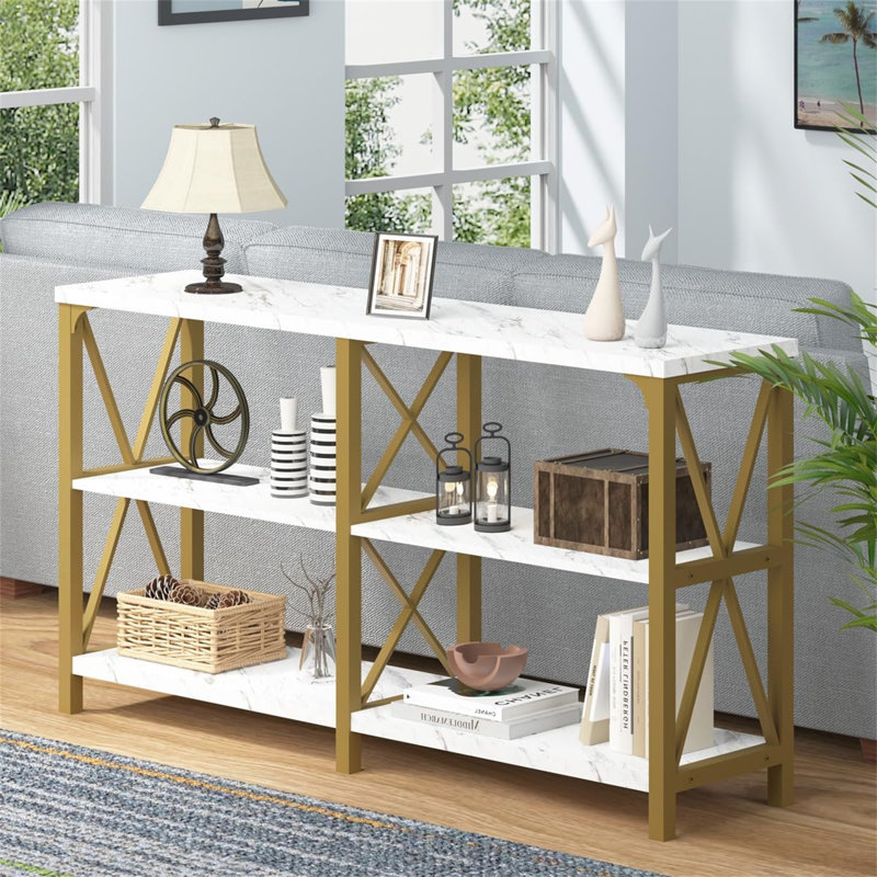 Console Chert, H 29,72 po x l 55,12 po x P 13,39 po, Blanc, Doré