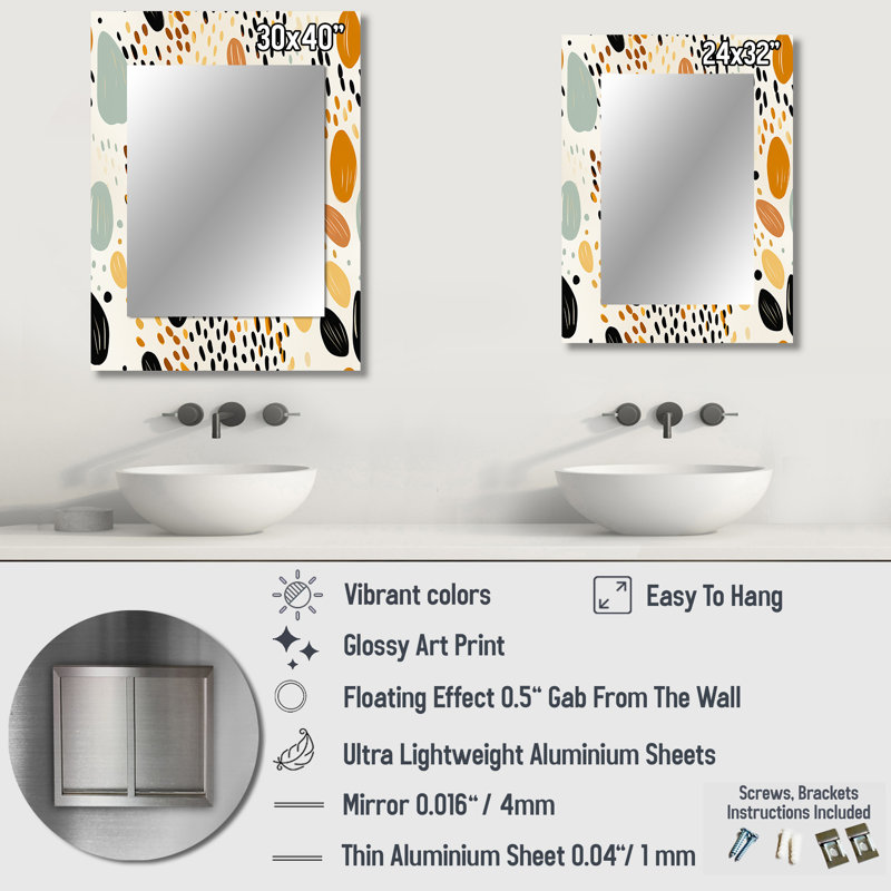 Dequarius Desert Mirage - noir et beige - miroir mural abstrait, 32 po x 24 po