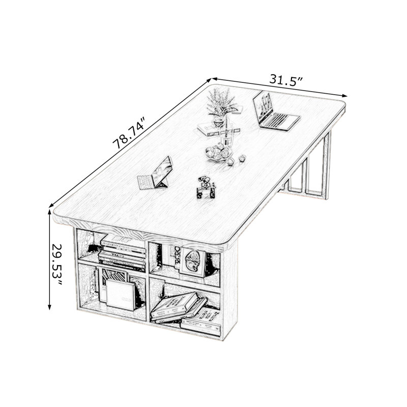 Bureaux rectangulaires bruns en bois massif, H 29,53 po x l 78,74 po x P 31,5 po
