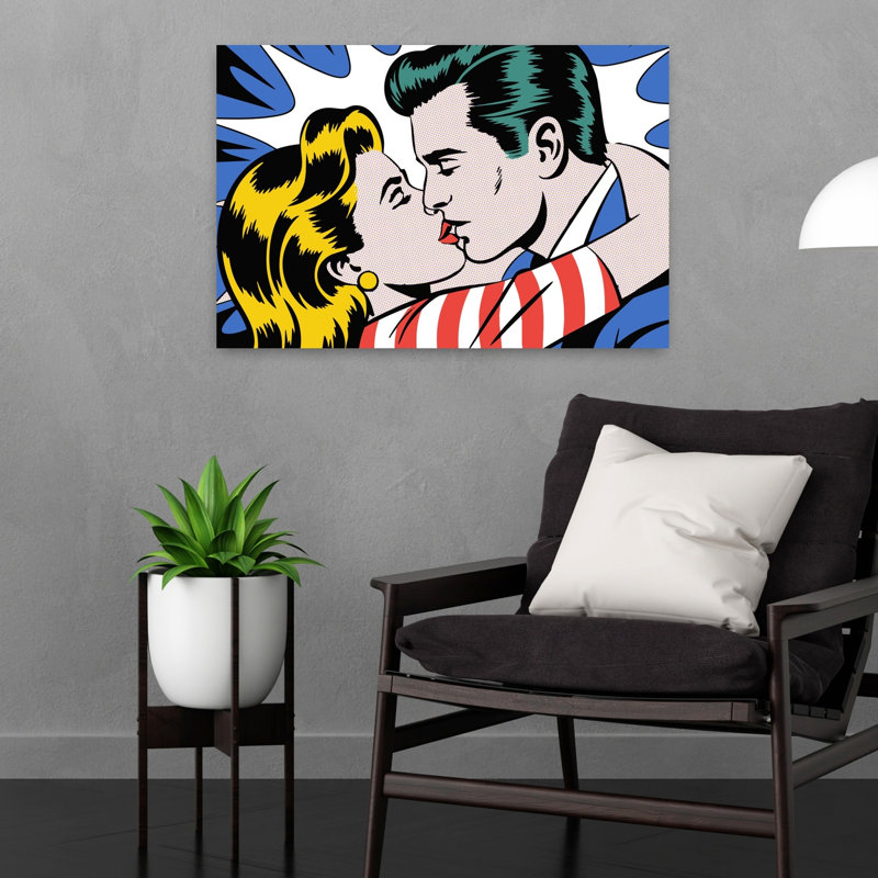 Art mural rétro romantique "Bold Comic Kiss", H 16 po x l 24 po