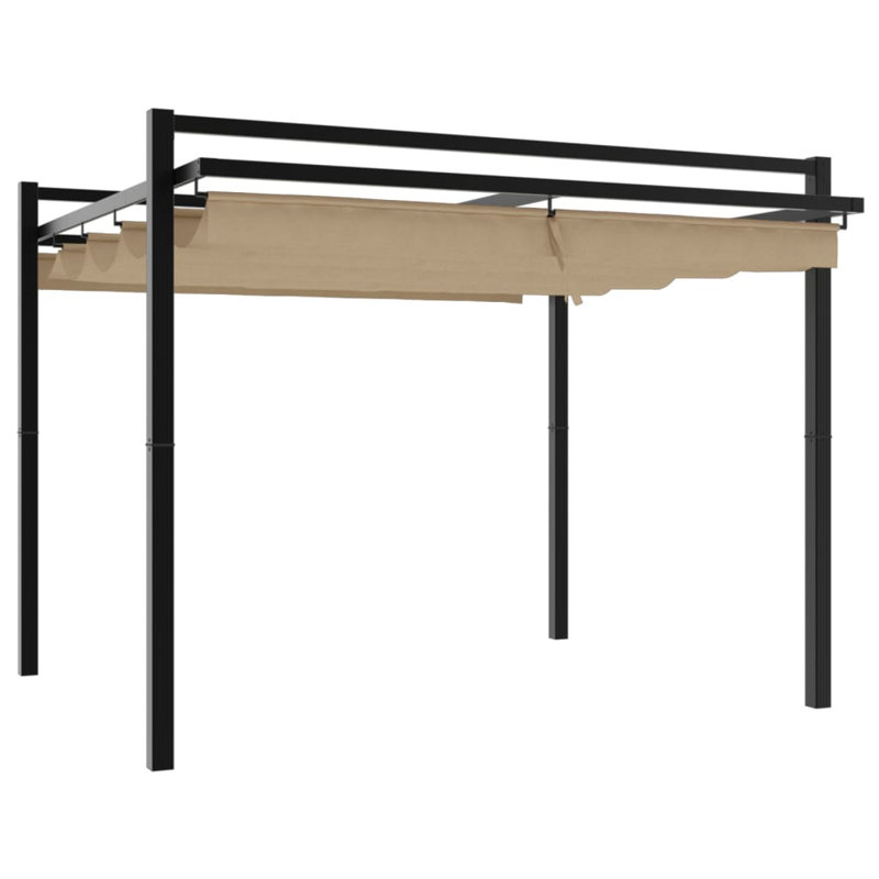 Garden Gazebo With Retractable Roof Aluminium, Taupe, 233cm H x 309.5cm W x 297cm D