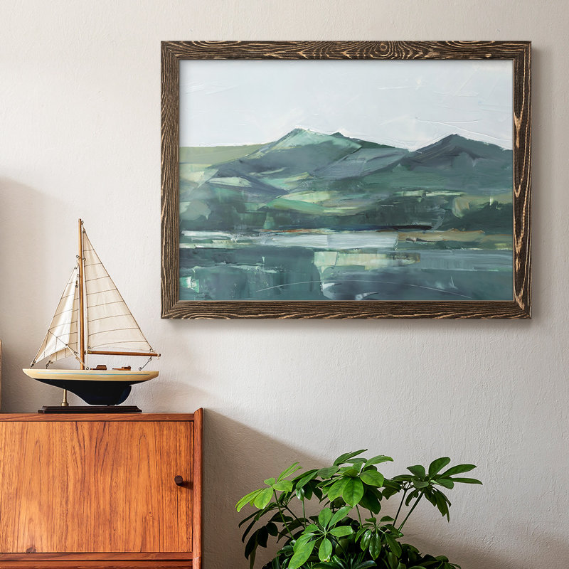 «Green Grey Mountains II», reproduction d'un seul cadre photo sur toile, Cadre noyer, H 28 po x l 42 po x P 1,5 po