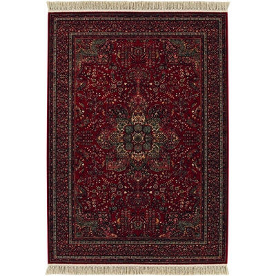 Doughman Oriental Floral Antique Red Fringed High Detail Wool Area Rug