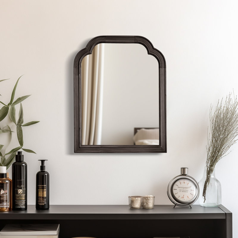 Solid Wood Wall Mirror for Bathroom or Bedroom, Black, 20" x 16"