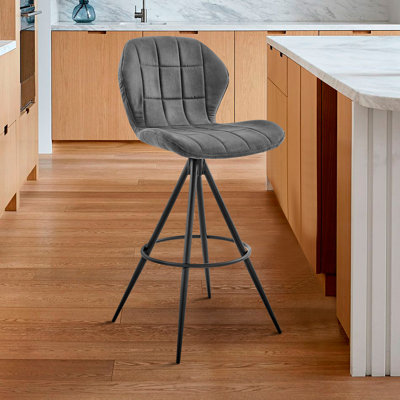 Comfortable Swivel Bar Stools, Charcoal Fabric, Modern Design For Kitchen