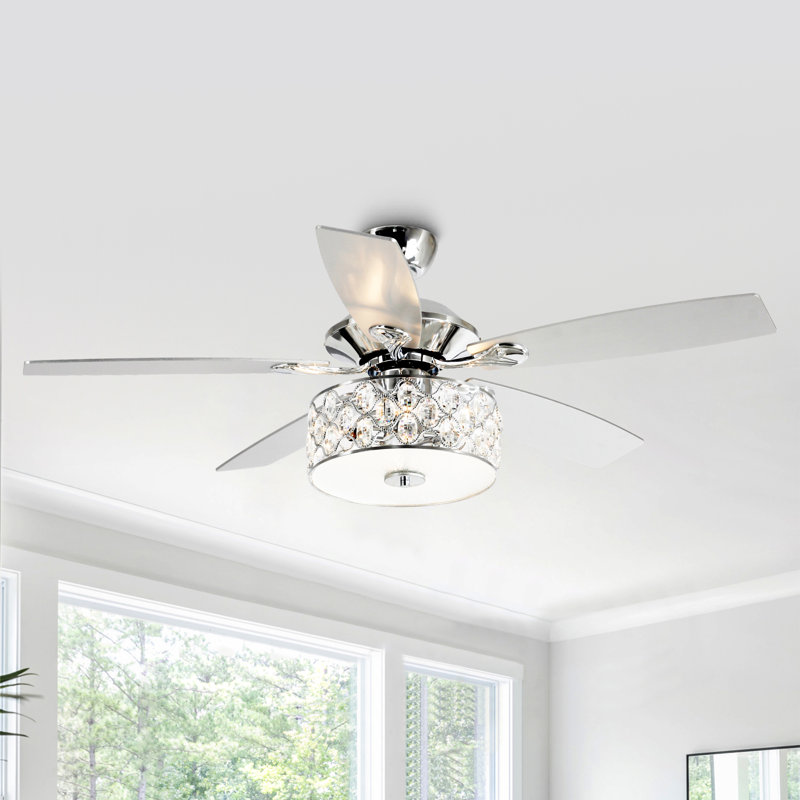 Hotwells 52'' Ceiling Fan with Light Kit, Chrome with Silver Blades