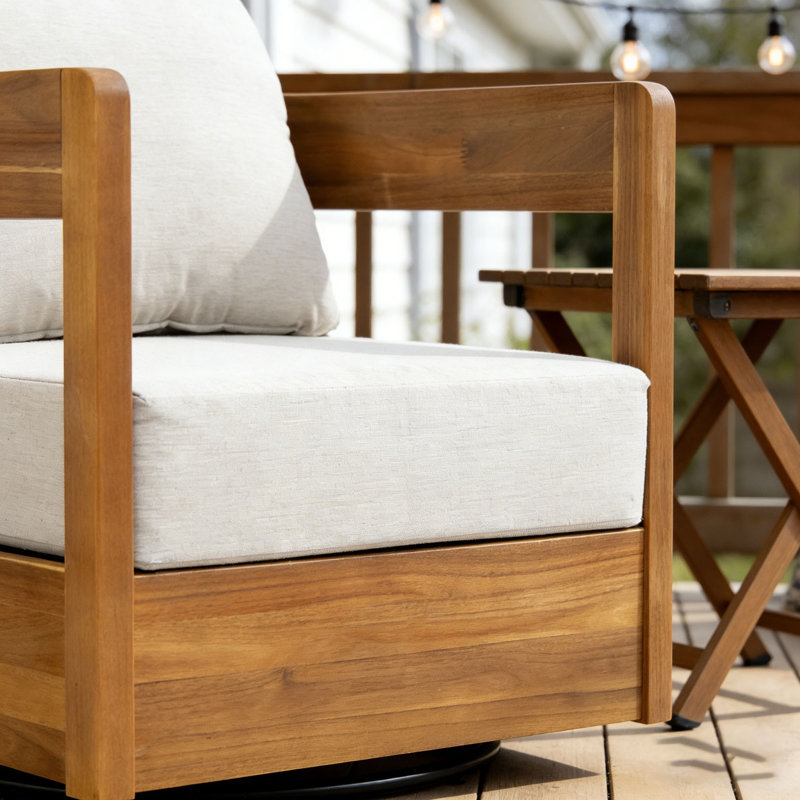 Fauteuil club d'extérieur pivotant en bois, Teck