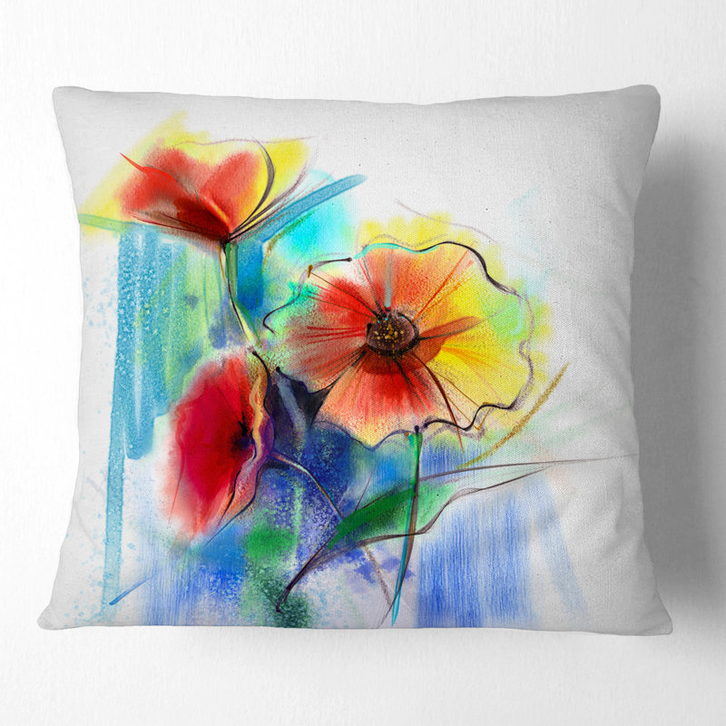 Coussin imprimé floral multicolore aquarelle, 16 po x 1 po, Coussin décoratif
