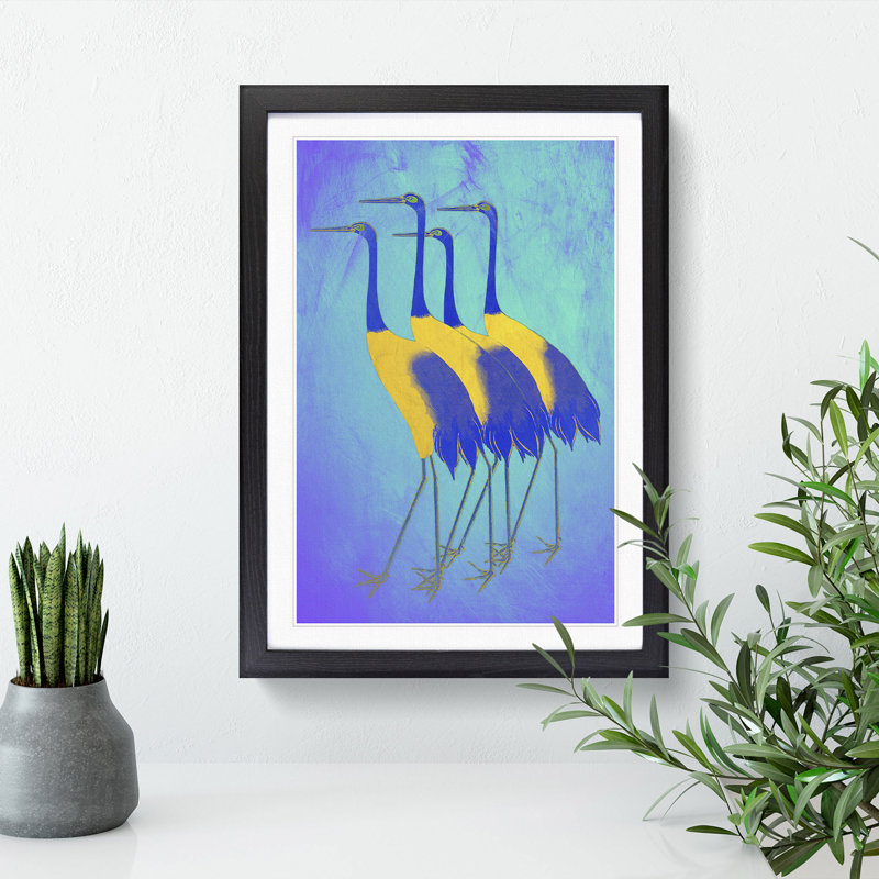 Golden Cranes - Picture Frame Painting, 65cm H x 48cm W x 2cm D, Black Framed
