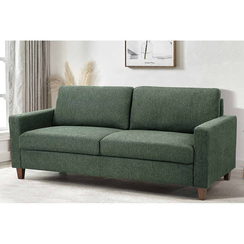 Mid-Century Modern 2-Seater Loveseat Sofa, Upholstered Couch with High Density Foam Cushion, Green Polyester