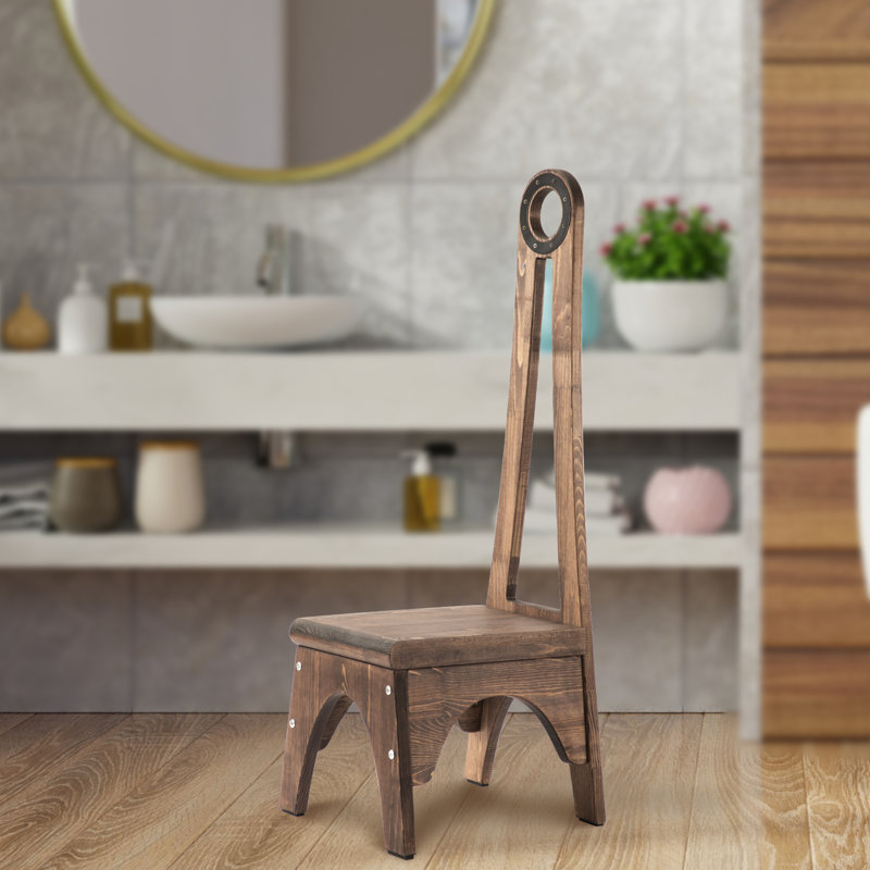 Tabouret d'appoint en bois massif Feeny, Noyer
